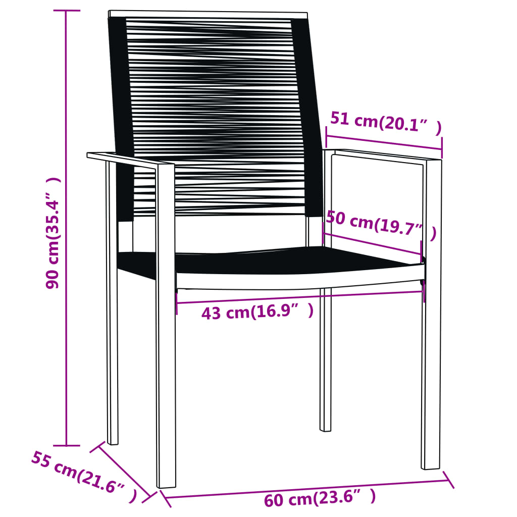 vidaXL Patio Dining Set Black Furniture 3/5/7 Piece 31.5"/55.1" Table Length-41