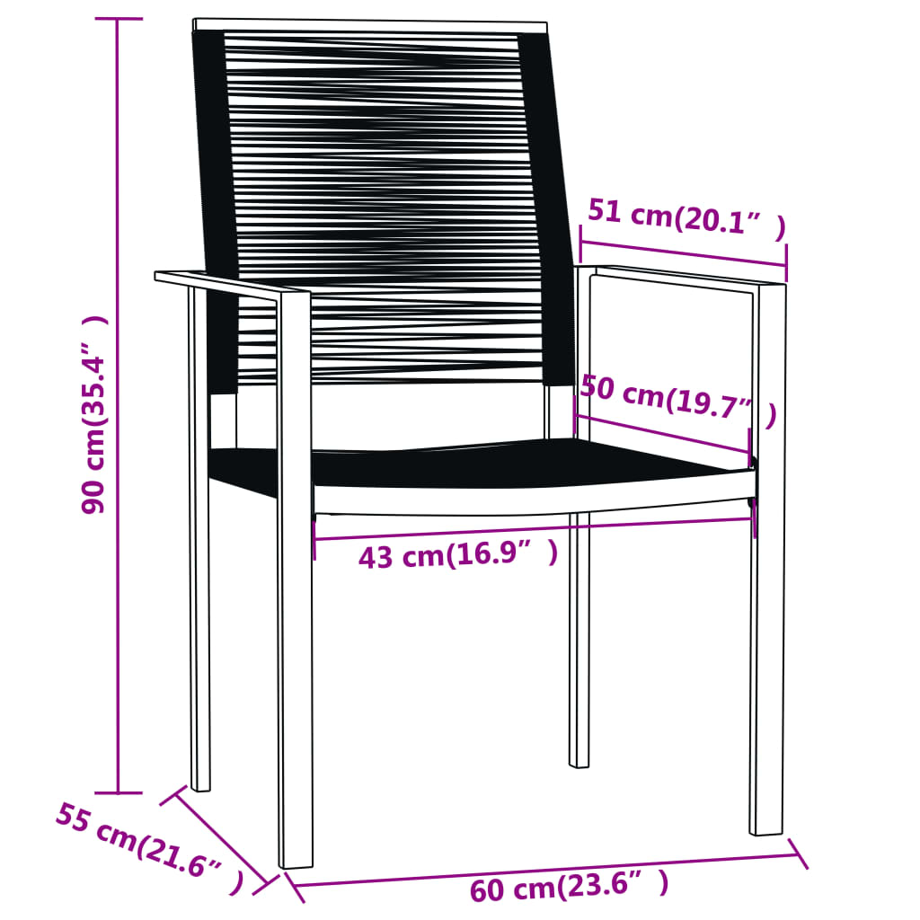 vidaXL Patio Dining Set Black Furniture 3/5/7 Piece 31.5"/55.1" Table Length-30