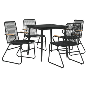 vidaXL 5 Piece Patio Dining Set Black PVC Rattan-44