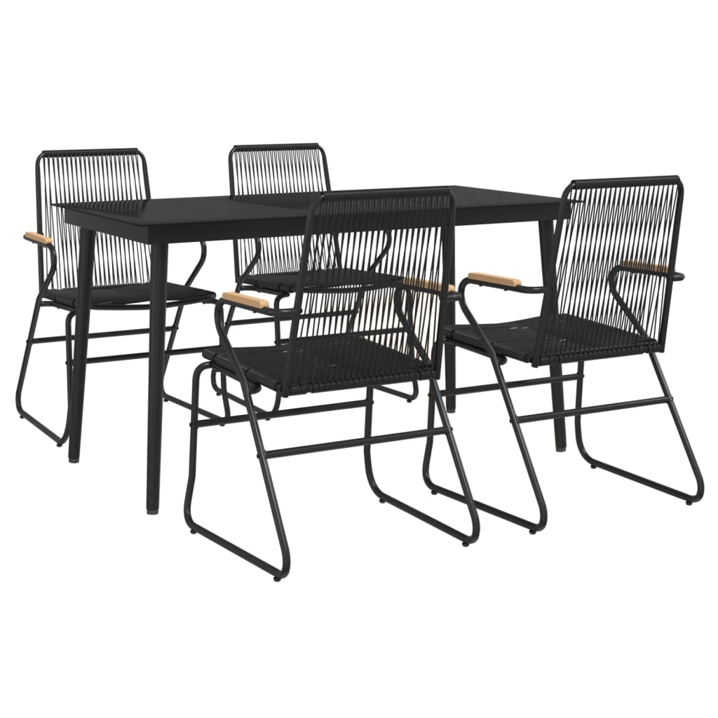 vidaXL 5 Piece Patio Dining Set Black PVC Rattan-58