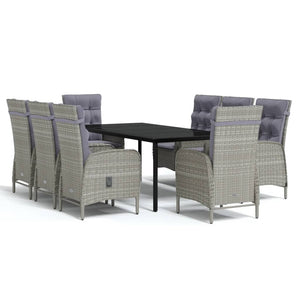 vidaXL Patio Dining Set with Cushions Gray and Black Garden Chair 3/5/7 Piece-16