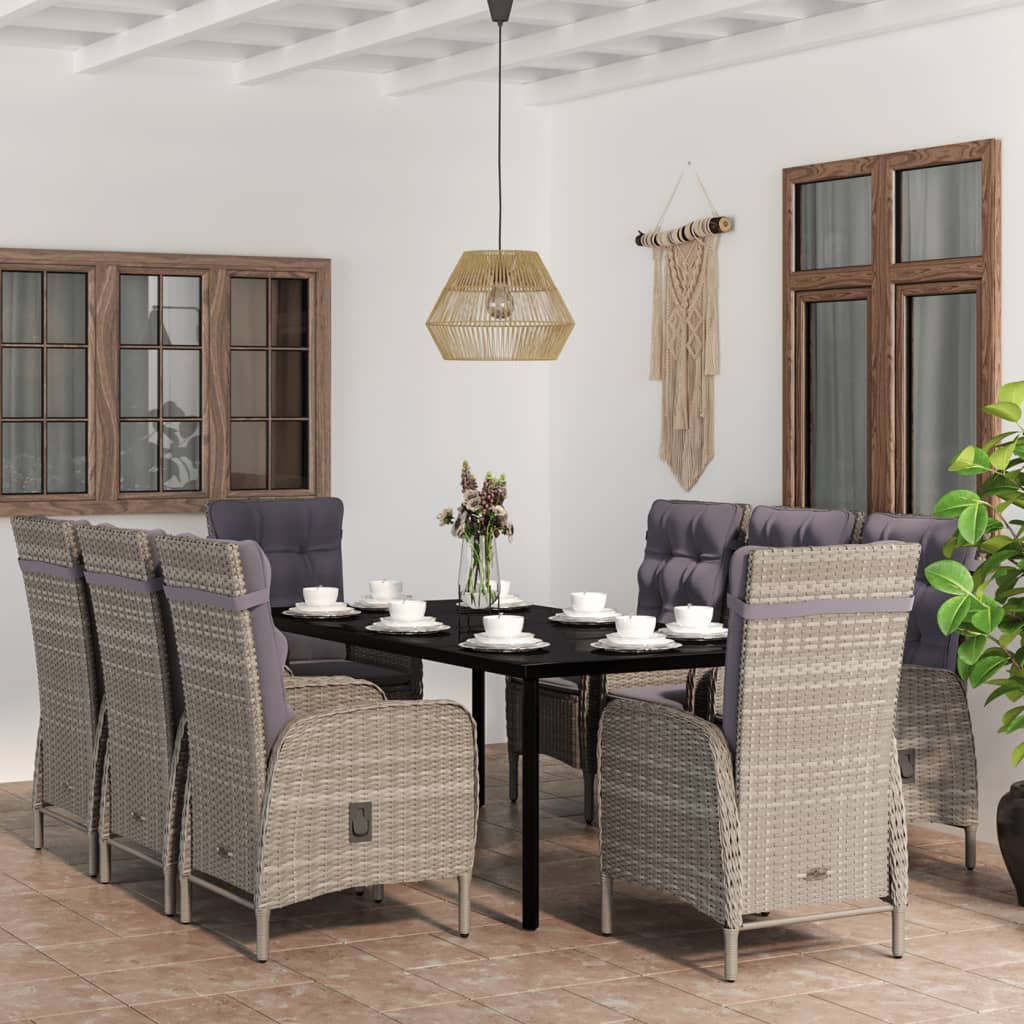 vidaXL Patio Dining Set with Cushions Gray and Black Garden Chair 3/5/7 Piece-23