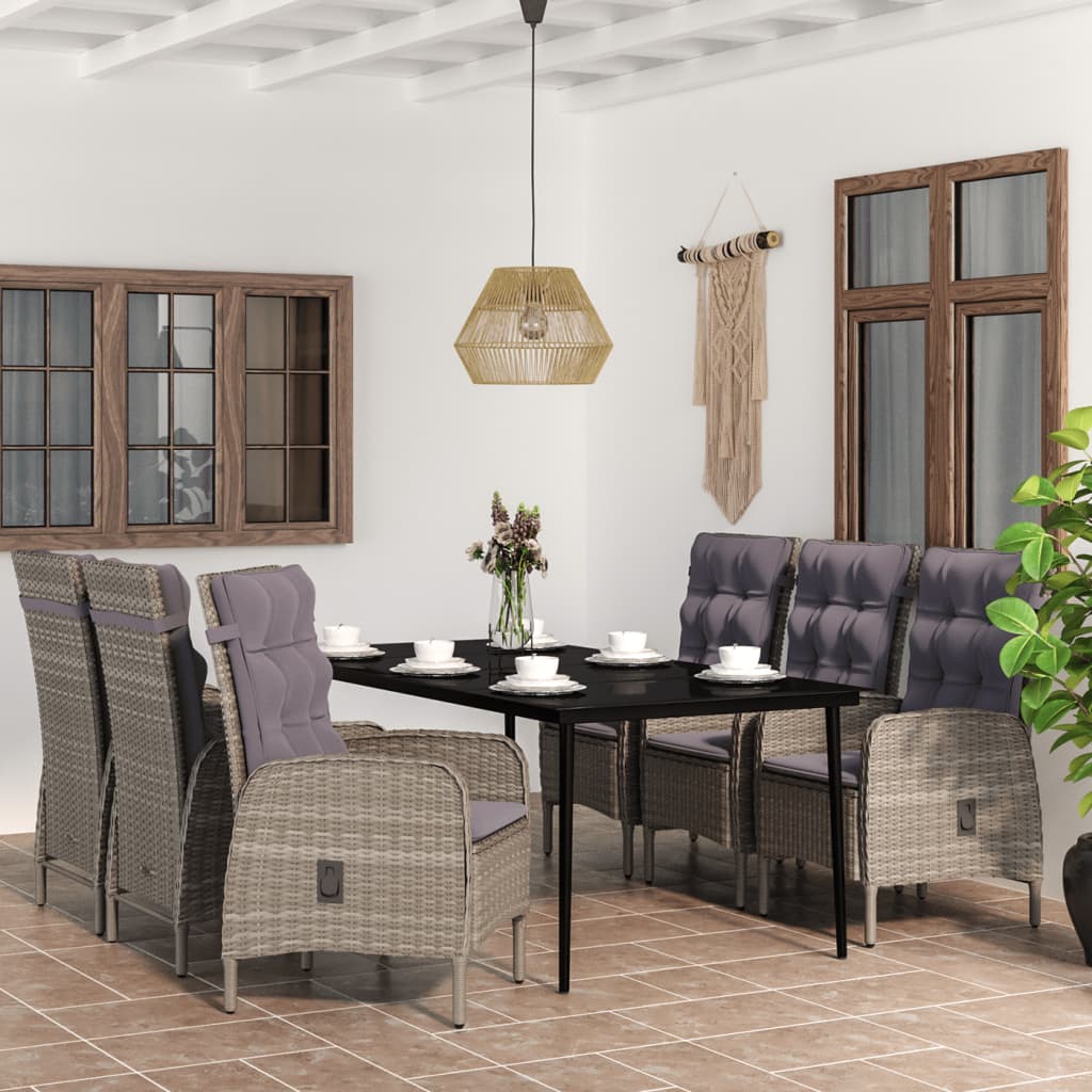 vidaXL Patio Dining Set with Cushions Gray and Black Garden Chair 3/5/7 Piece-47