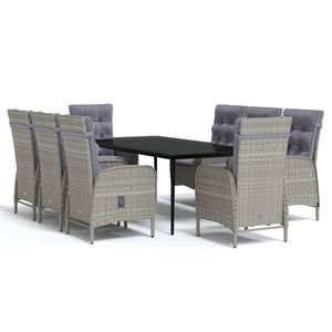 vidaXL Patio Dining Set with Cushions Gray and Black Garden Chair 3/5/7 Piece-28