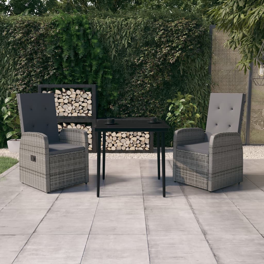 vidaXL Patio Dining Set Seat 3/5/7 Piece Black/Gray 31.5"/55.1" Table Length-16