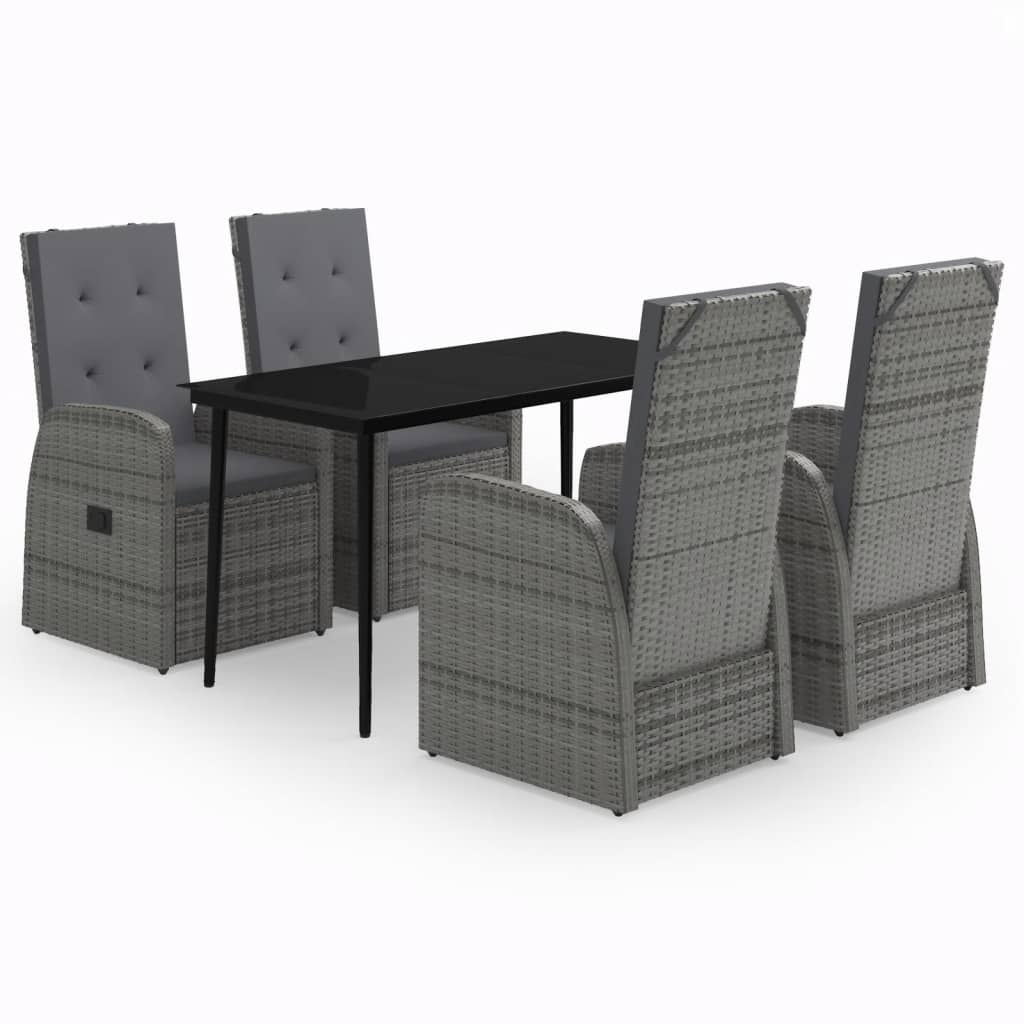 vidaXL Patio Dining Set Seat 3/5/7 Piece Black/Gray 31.5"/55.1" Table Length-1