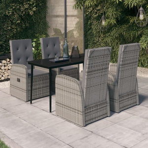 vidaXL Patio Dining Set Seat 3/5/7 Piece Black/Gray 31.5"/55.1" Table Length-4