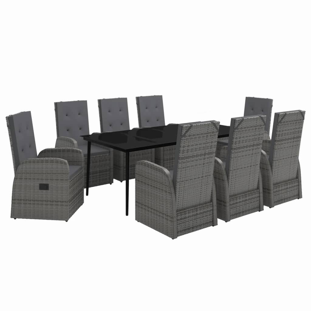 vidaXL Patio Dining Set Seat 3/5/7 Piece Black/Gray 31.5"/55.1" Table Length-22