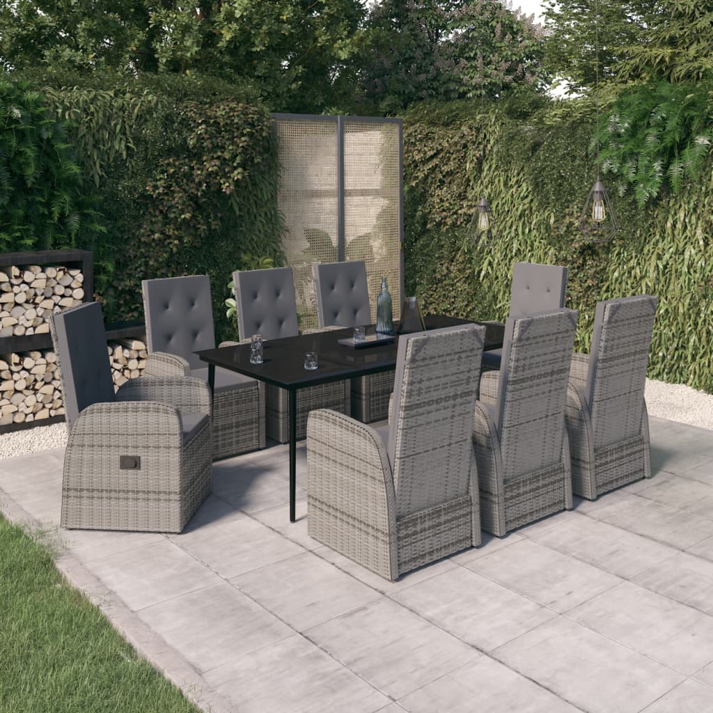 vidaXL Patio Dining Set Seat 3/5/7 Piece Black/Gray 31.5"/55.1" Table Length-24