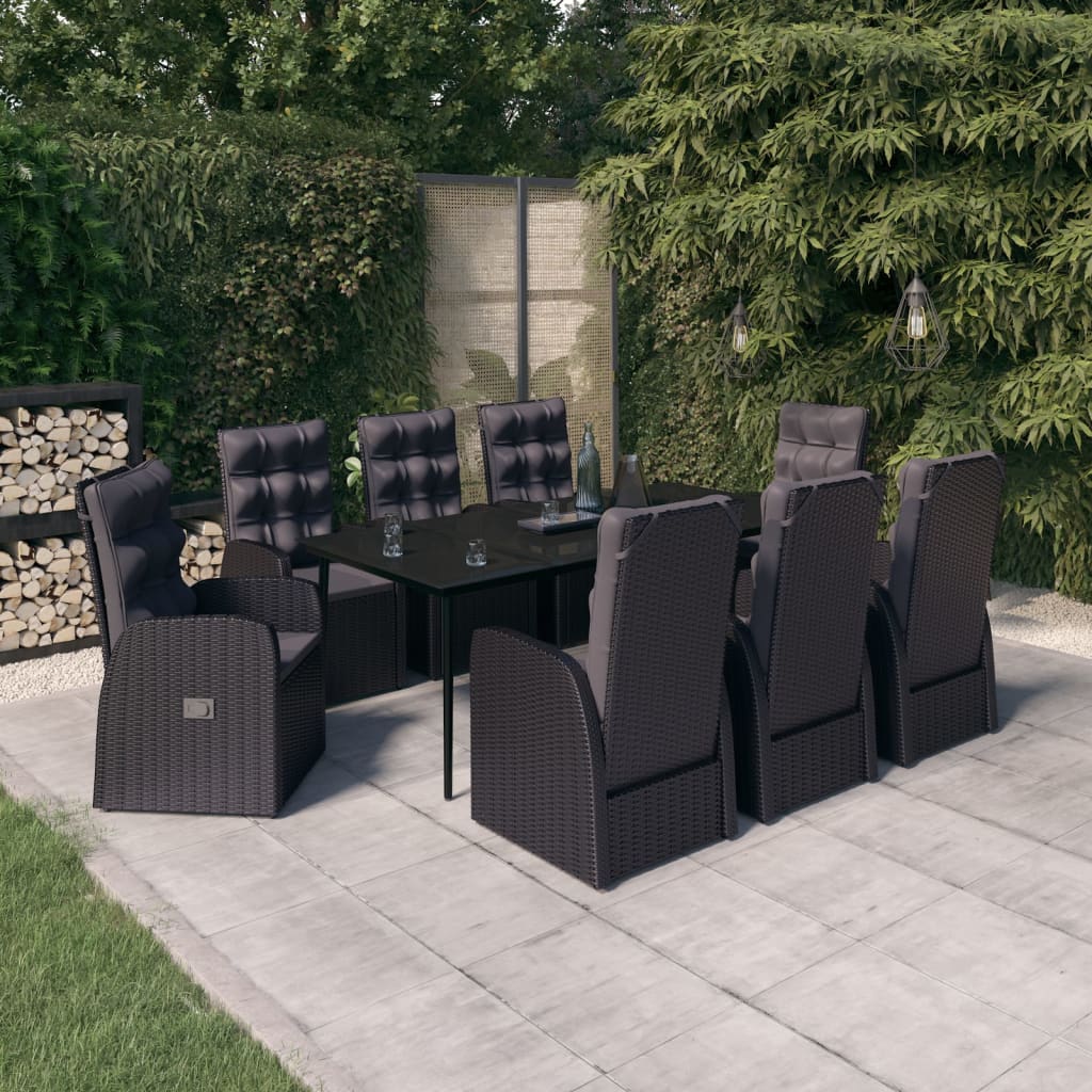 vidaXL Patio Dining Set Seat 3/5/7 Piece Black/Gray 31.5"/55.1" Table Length-9