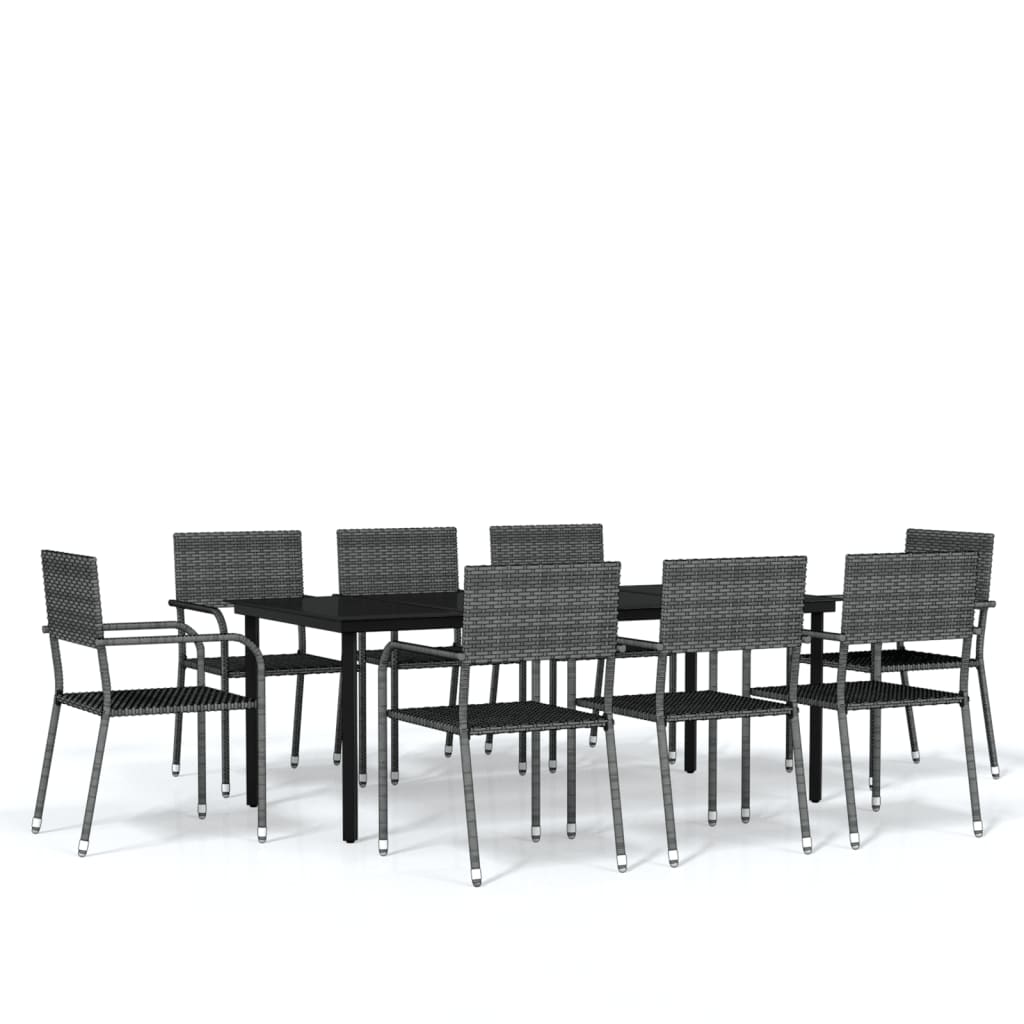 vidaXL Patio Dining Set Chair 3/5/7 Piece Black/Gray 31.5"/55.1" Table Length-7