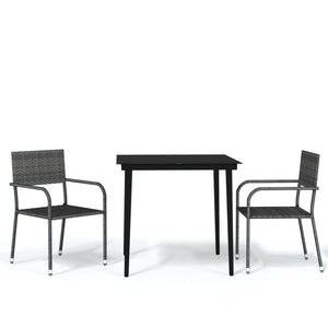 vidaXL Patio Dining Set Chair 3/5/7 Piece Black/Gray 31.5"/55.1" Table Length-24