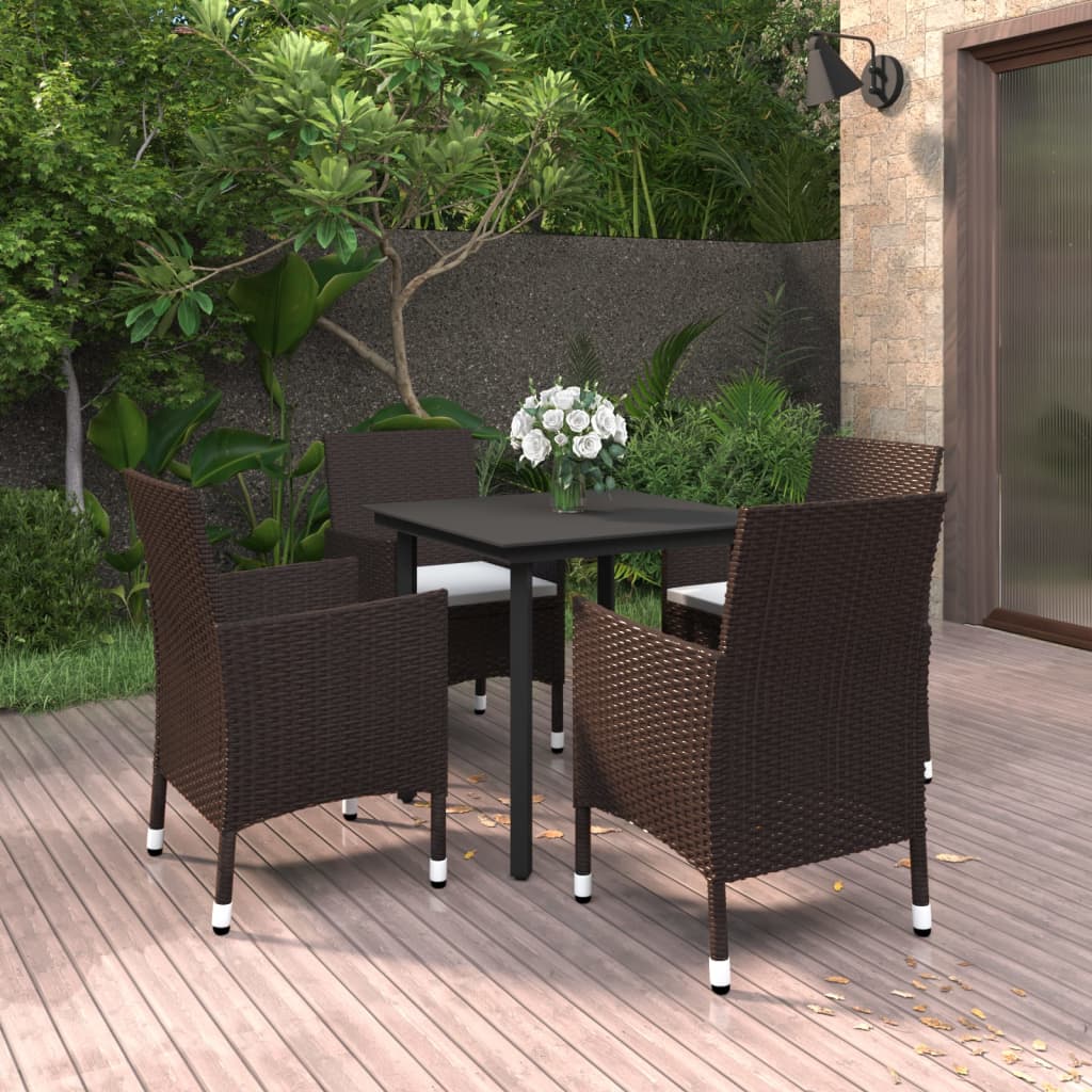 vidaXL Patio Dining Set Outdoor Table and Chair Set Poly Rattan and Glass-35