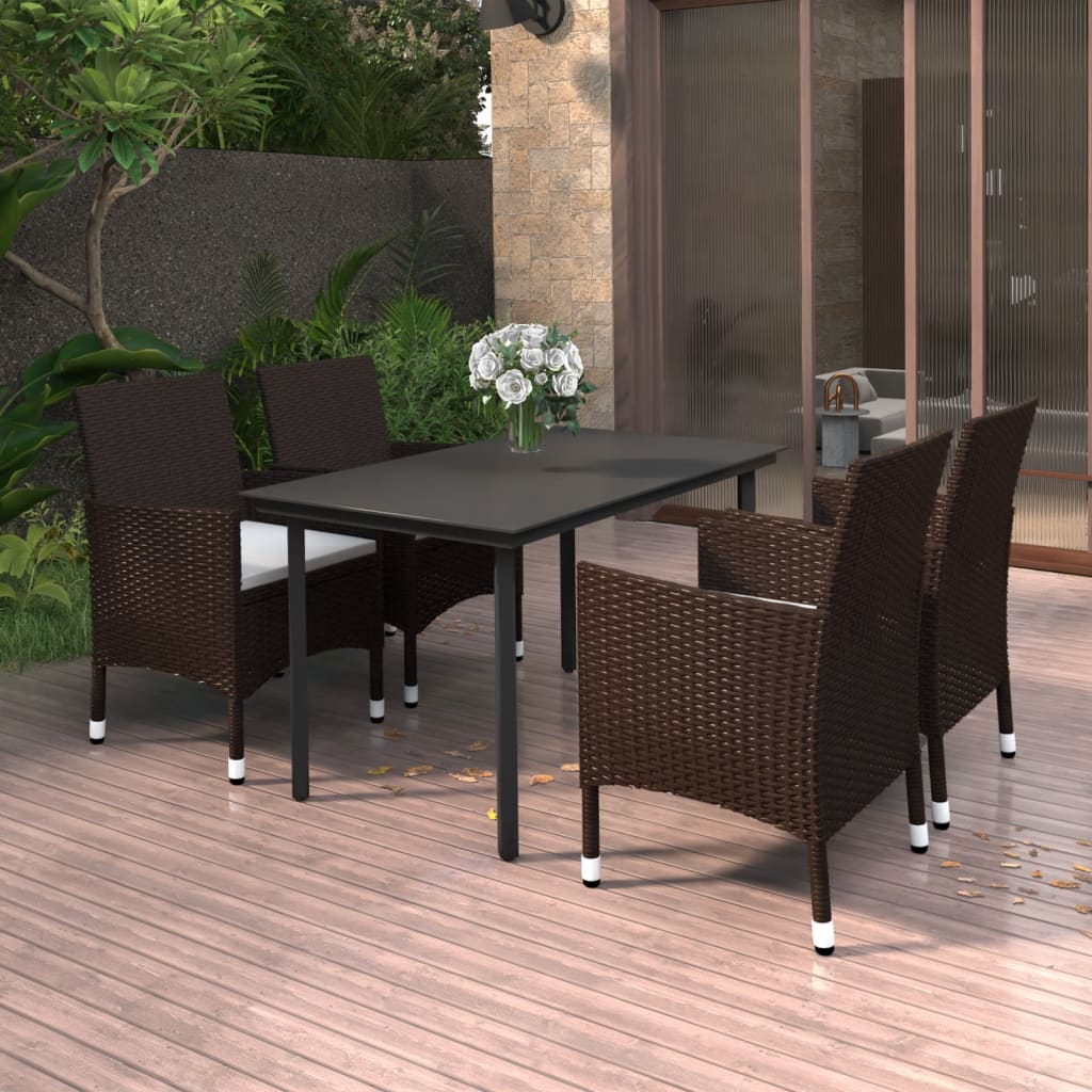 vidaXL Patio Dining Set Outdoor Table and Chair Set Poly Rattan and Glass-53