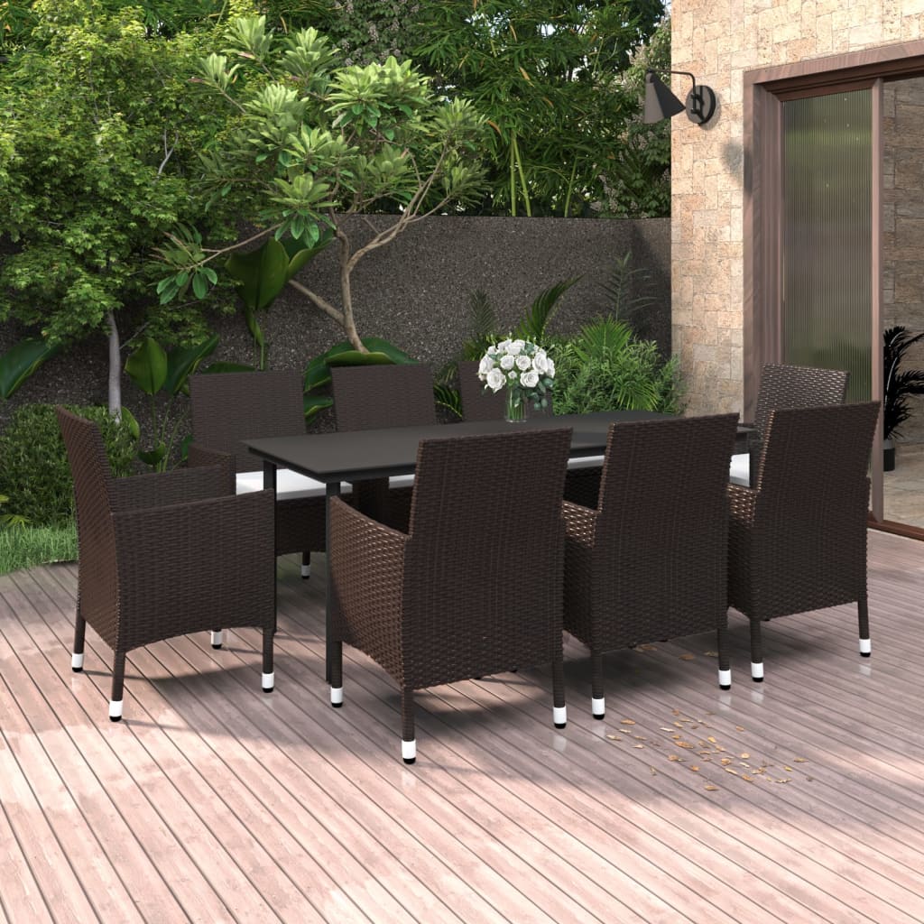 vidaXL Patio Dining Set Outdoor Table and Chair Set Poly Rattan and Glass-21