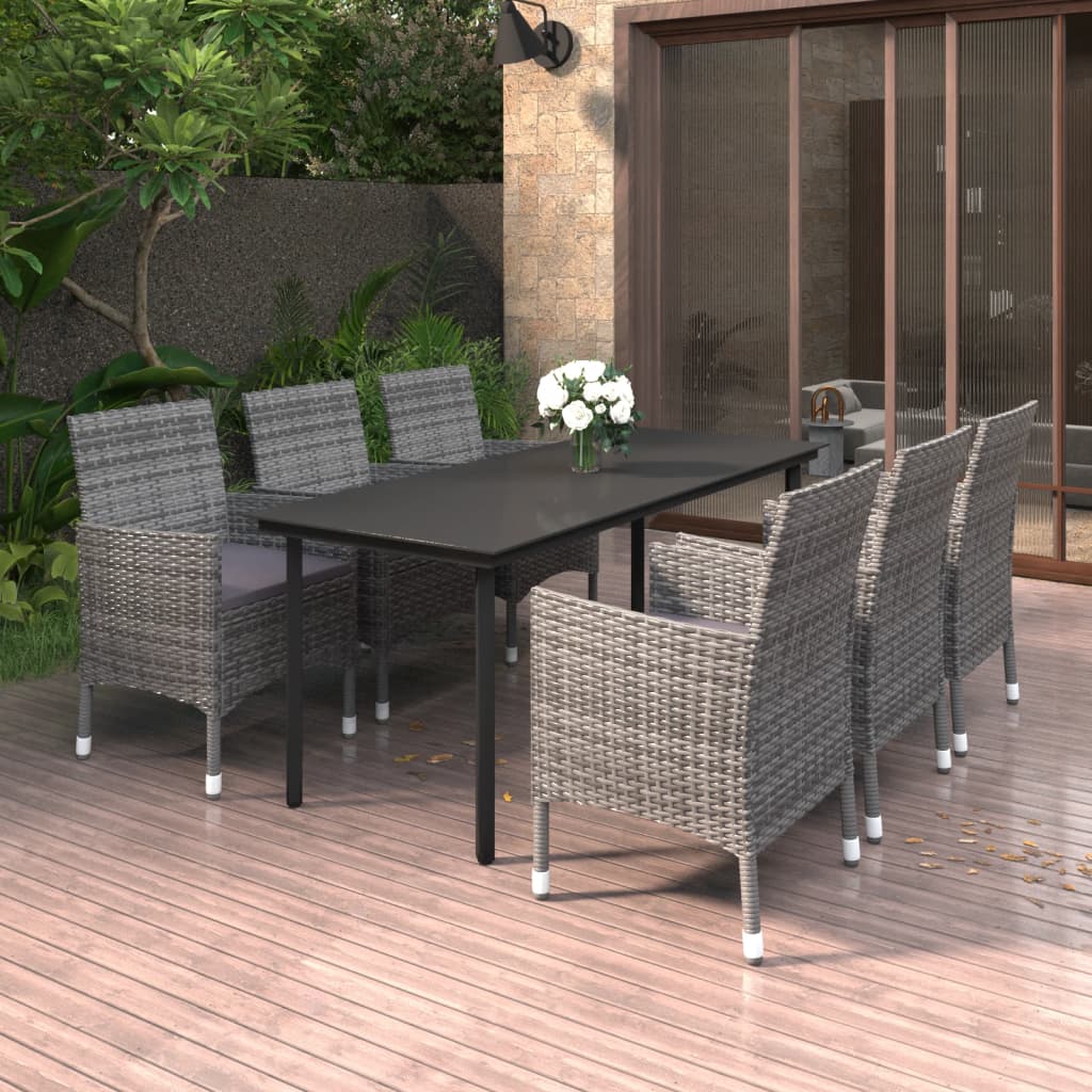 vidaXL Patio Dining Set Outdoor Table and Chair Set Poly Rattan and Glass-36