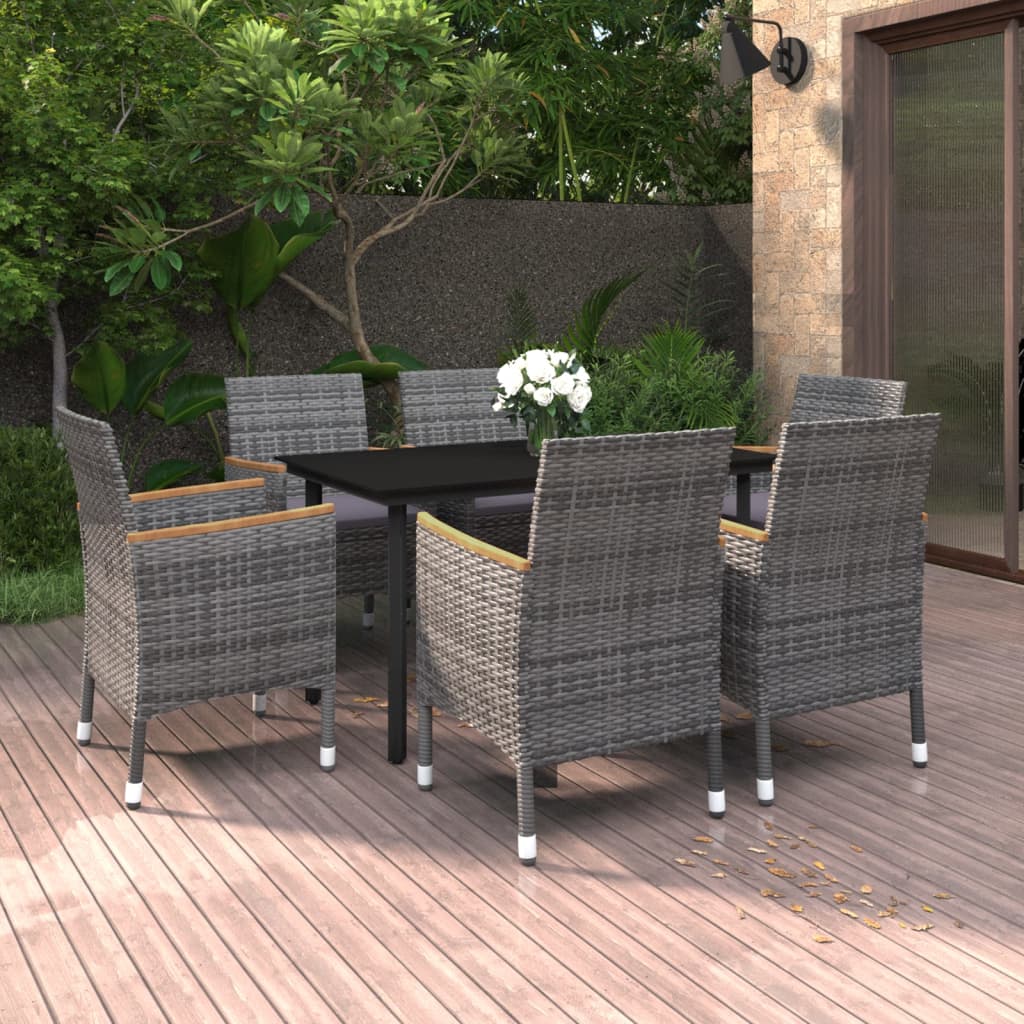 vidaXL Patio Dining Set Outdoor Table and Chair Set Poly Rattan and Glass-6