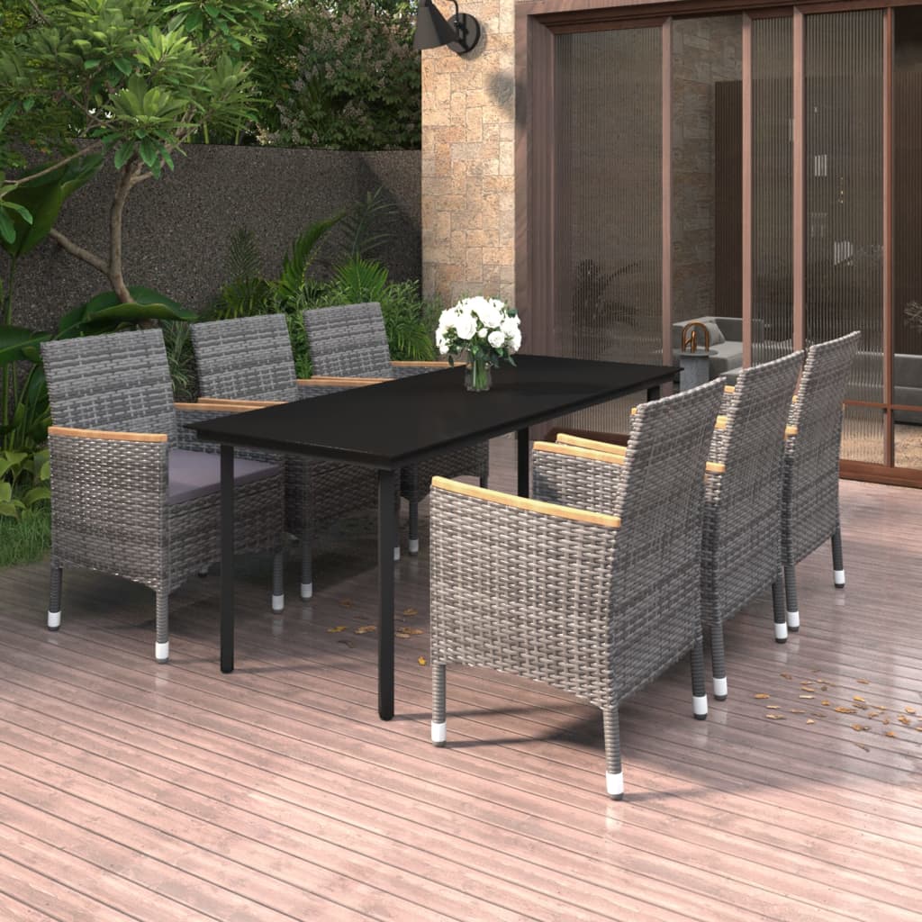 vidaXL Patio Dining Set Outdoor Table and Chair Set Poly Rattan and Glass-14