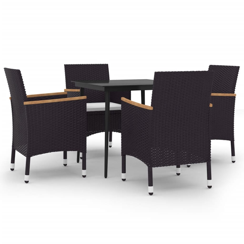 vidaXL Patio Dining Set 5 Piece Black and White/Gray 31.5"/55.1" Table Length-1