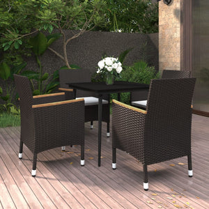 vidaXL Patio Dining Set 5 Piece Black and White/Gray 31.5"/55.1" Table Length-7