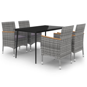 vidaXL Patio Dining Set 5 Piece Black and White/Gray 31.5"/55.1" Table Length-22