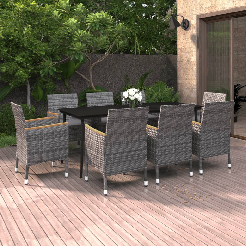 vidaXL Patio Dining Set 5 Piece Black and White/Gray 31.5"/55.1" Table Length-9