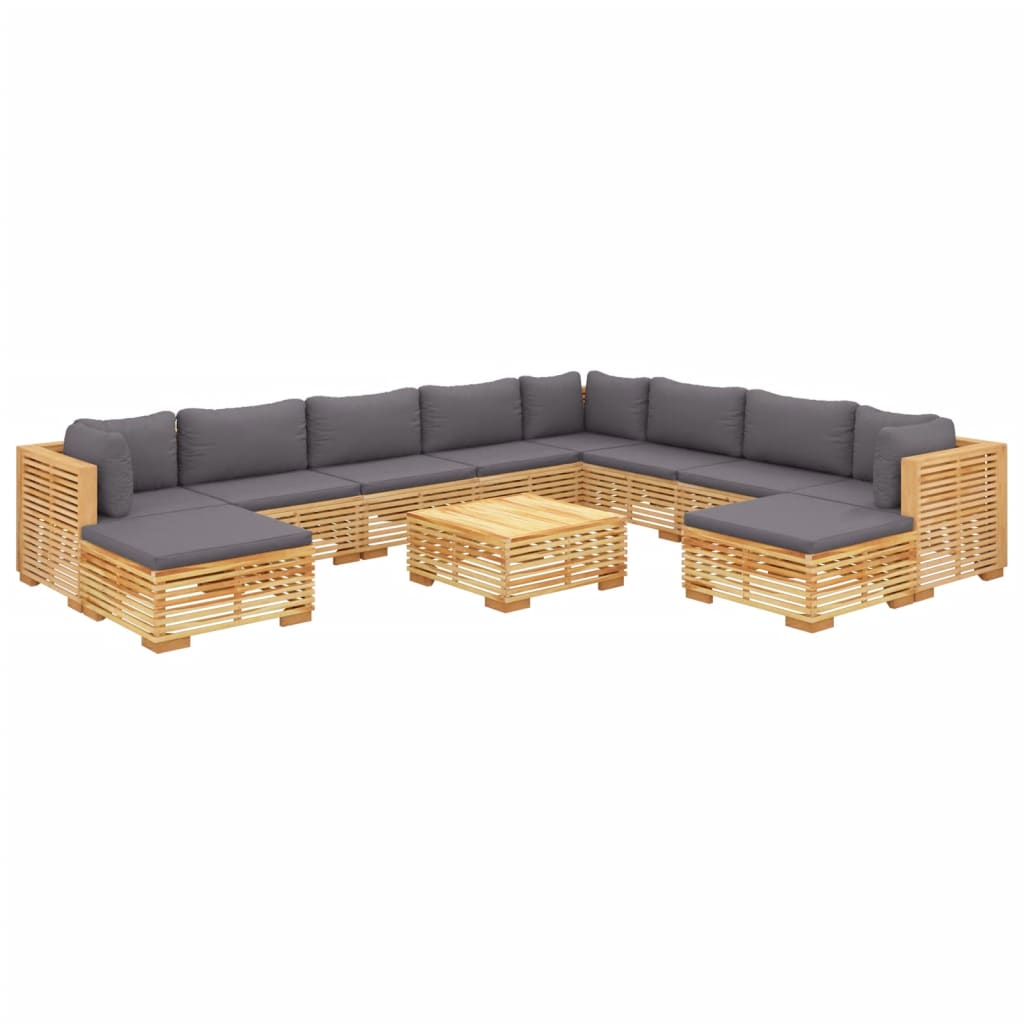 vidaXL 11 Piece Patio Lounge Set with Cushions Solid Wood Teak-1
