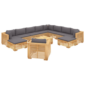 vidaXL 12 Piece Patio Lounge Set with Cushions Solid Wood Teak-1