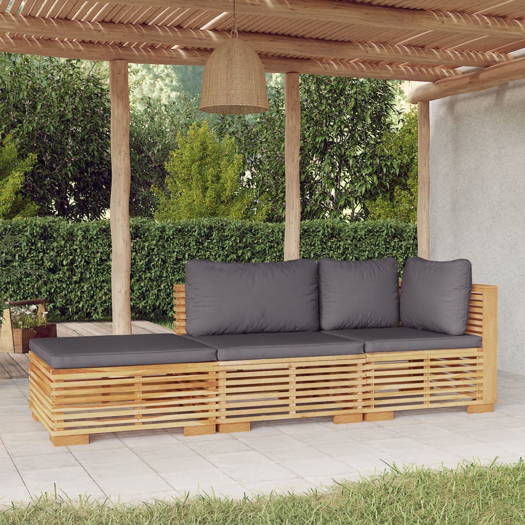 vidaXL 3 Piece Patio Lounge Set with Cushions Solid Wood Teak-0