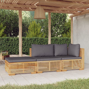 vidaXL 3 Piece Patio Lounge Set with Cushions Solid Wood Teak-0