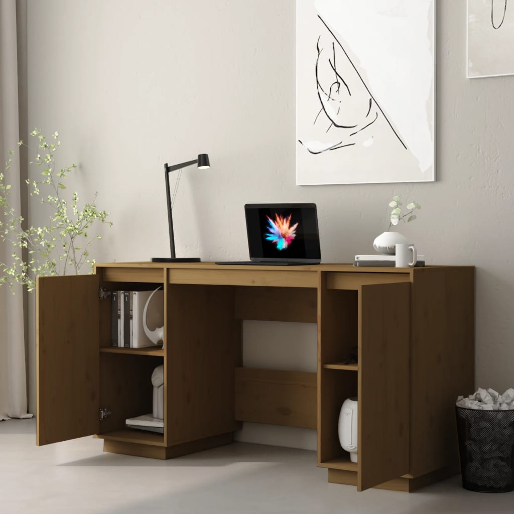 vidaXL Desk Computer Desk with Storage Cabinet for Home Office Solid Wood Pine-26