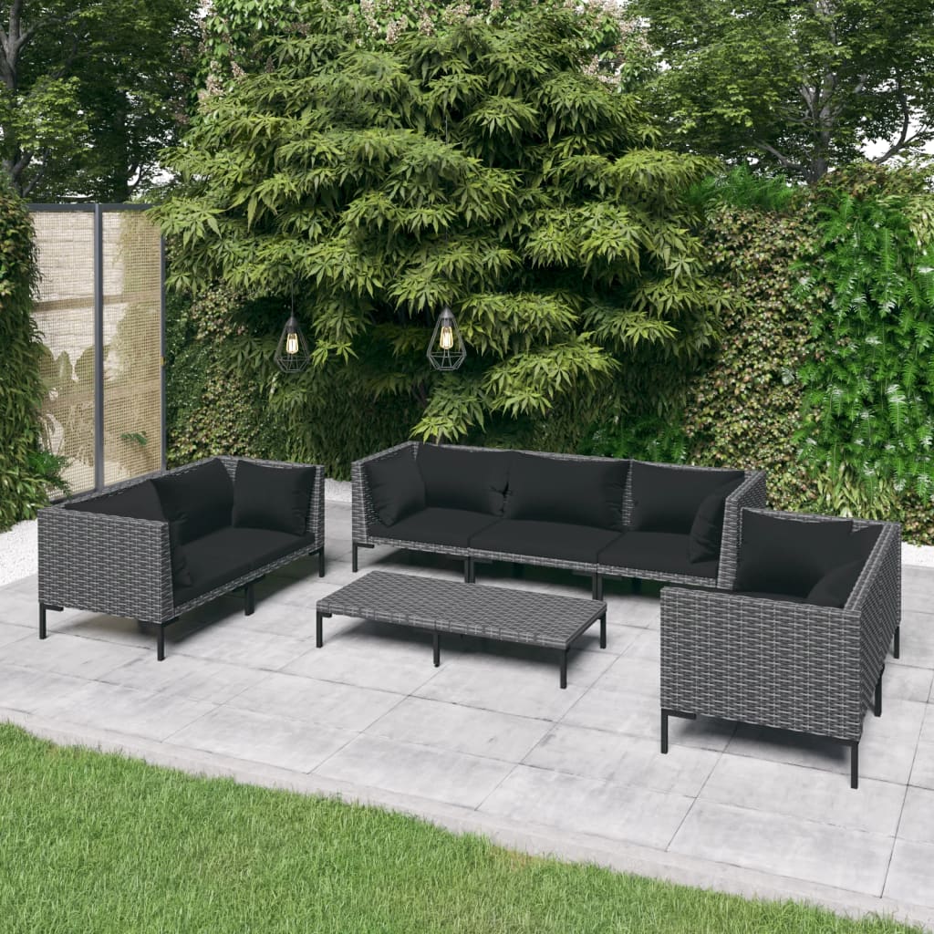 vidaXL 8 Piece Patio Lounge Set with Cushions Poly Rattan Dark Gray-0