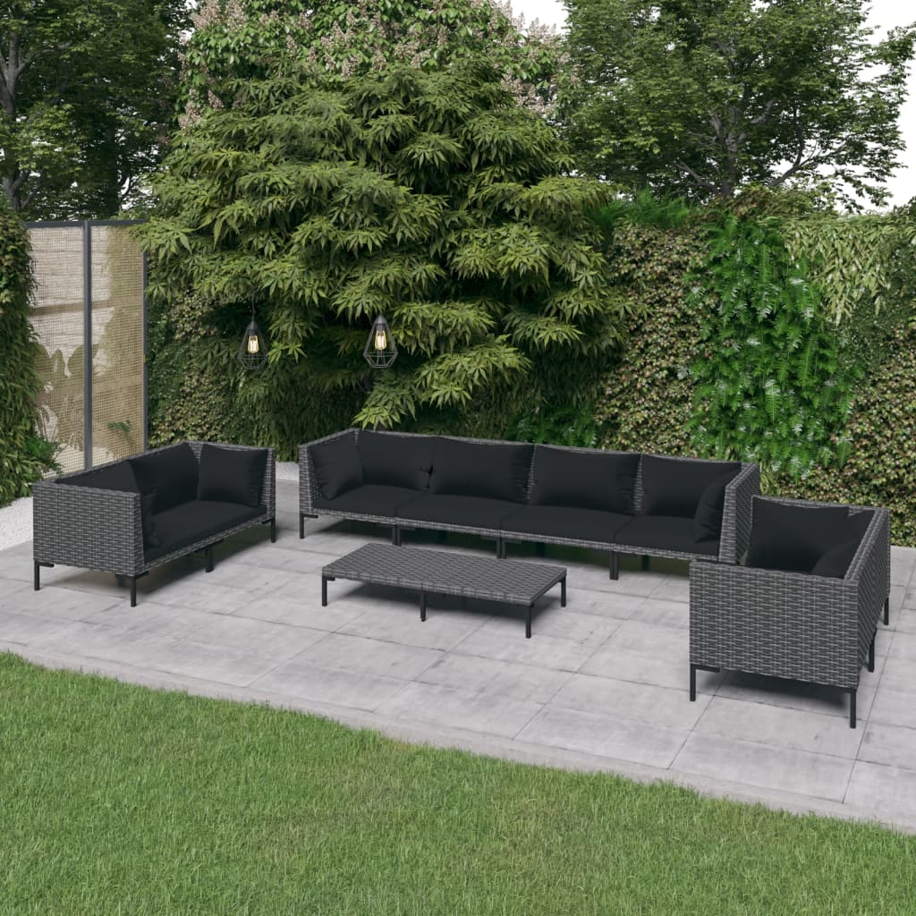 vidaXL 9 Piece Patio Lounge Set with Cushions Poly Rattan Dark Gray-0