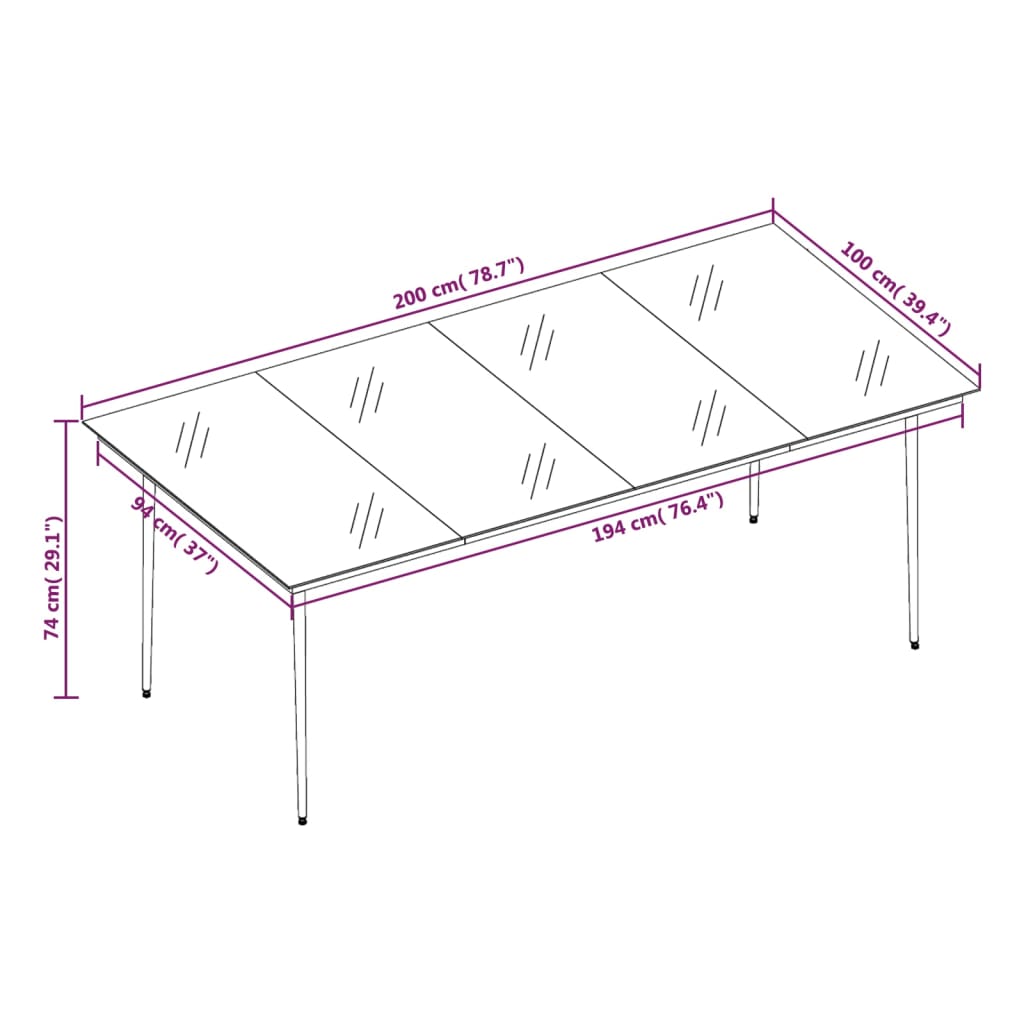 vidaXL Patio Dining Table Black 31.5"x31.5"x29.1" Steel and Glass-13