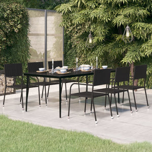 vidaXL Patio Dining Table Black 31.5"x31.5"x29.1" Steel and Glass-10