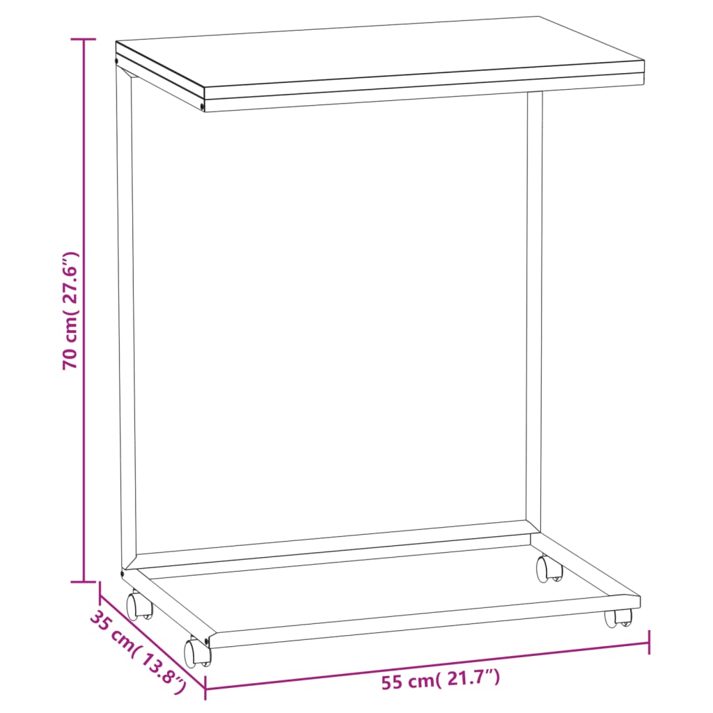 vidaXL Side Table with Wheels White 21.7"x13.8"x27.6" Engineered Wood-4