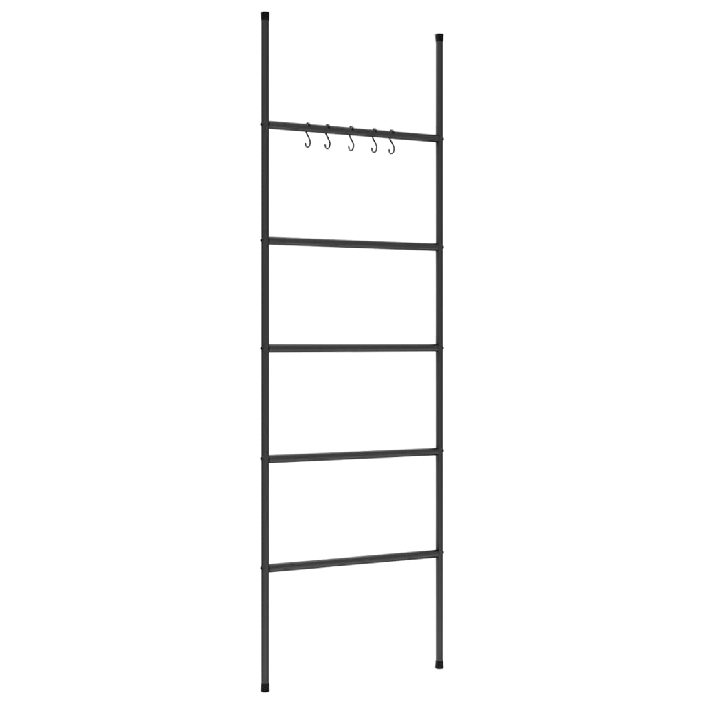 vidaXL Towel Rack Ladder with 5 Tiers Black 22.8"x68.9" Iron-2