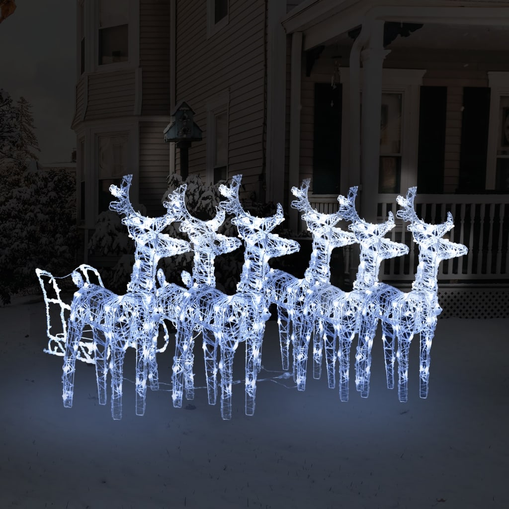 vidaXL Christmas Decoration Lighted Reindeer and Sleigh with LEDs Acrylic-24