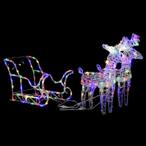 vidaXL Christmas Decoration Lighted Reindeer and Sleigh with LEDs Acrylic-65