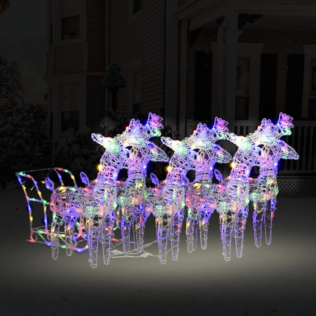 vidaXL Christmas Decoration Lighted Reindeer and Sleigh with LEDs Acrylic-8