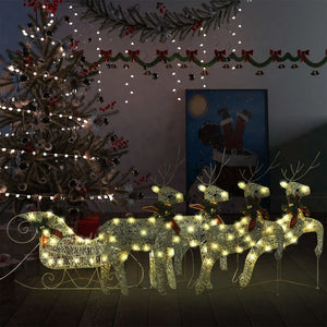 vidaXL Reindeer & Sleigh Christmas Decoration 100 LEDs Outdoor Gold-27