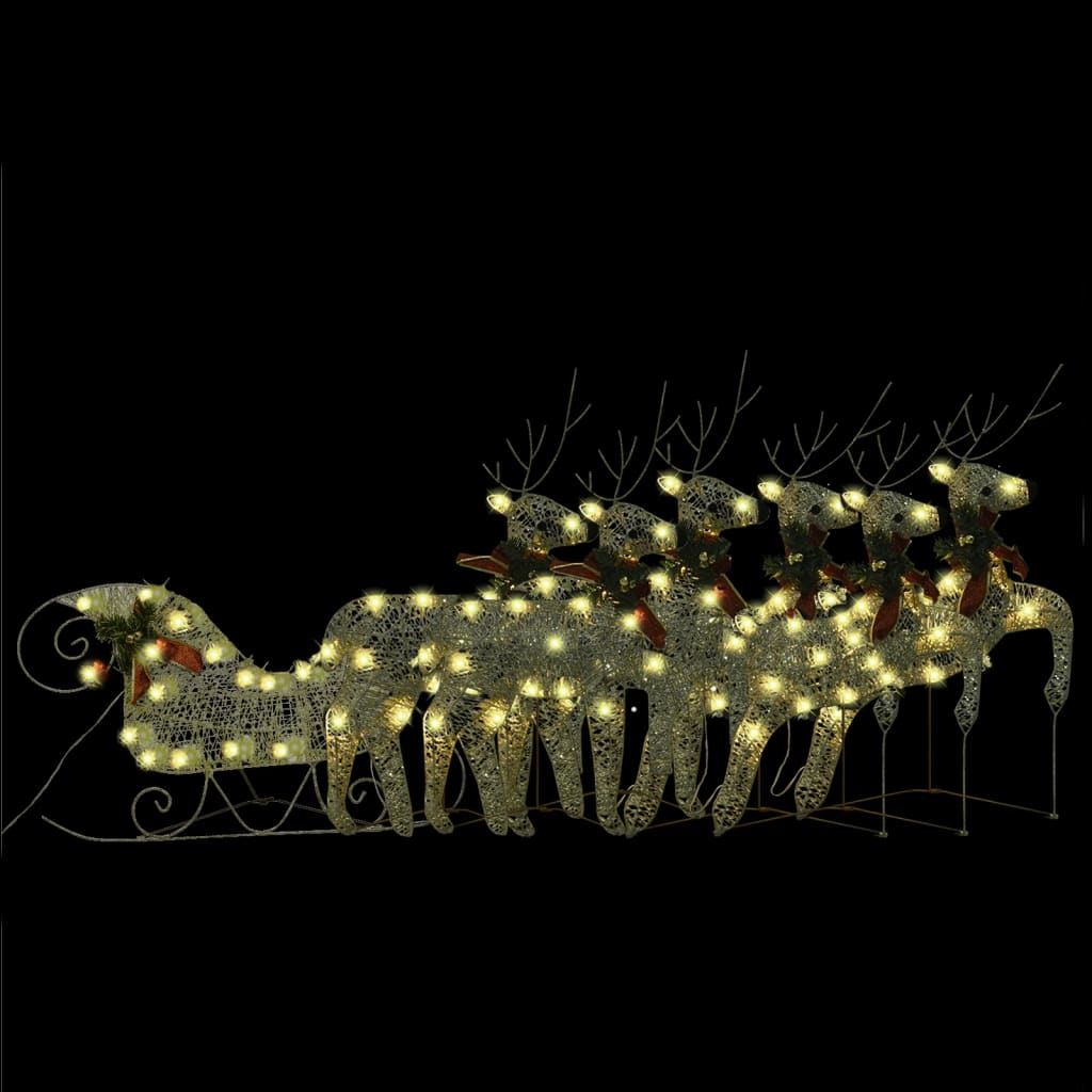 vidaXL Reindeer & Sleigh Christmas Decoration 100 LEDs Outdoor Gold-3