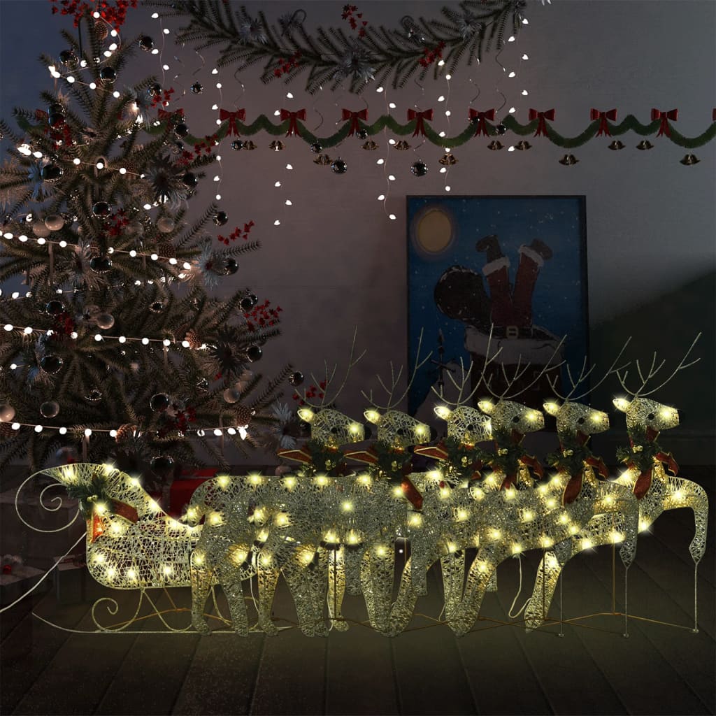 vidaXL Reindeer & Sleigh Christmas Decoration 100 LEDs Outdoor Gold-9