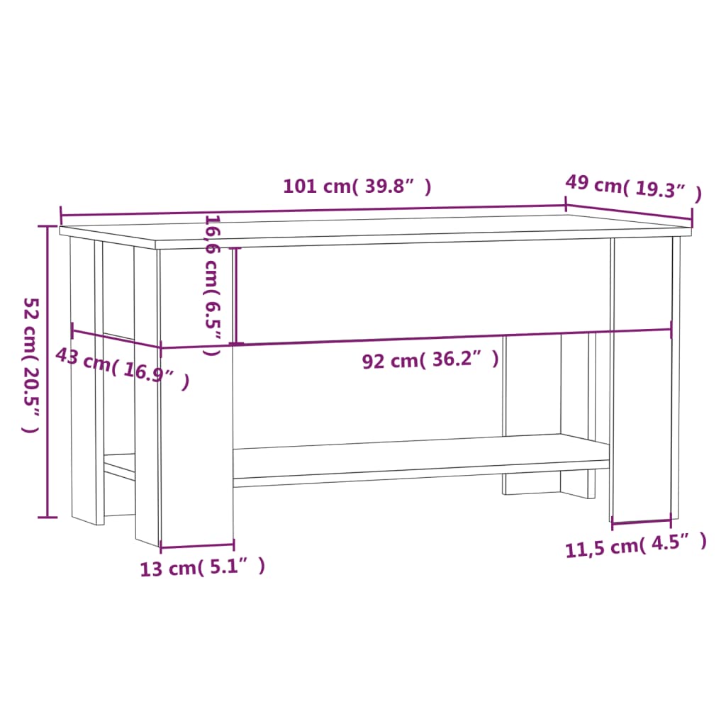 vidaXL Coffee Table Lift Top End Table Accent Side Sofa Table Engineered Wood-57