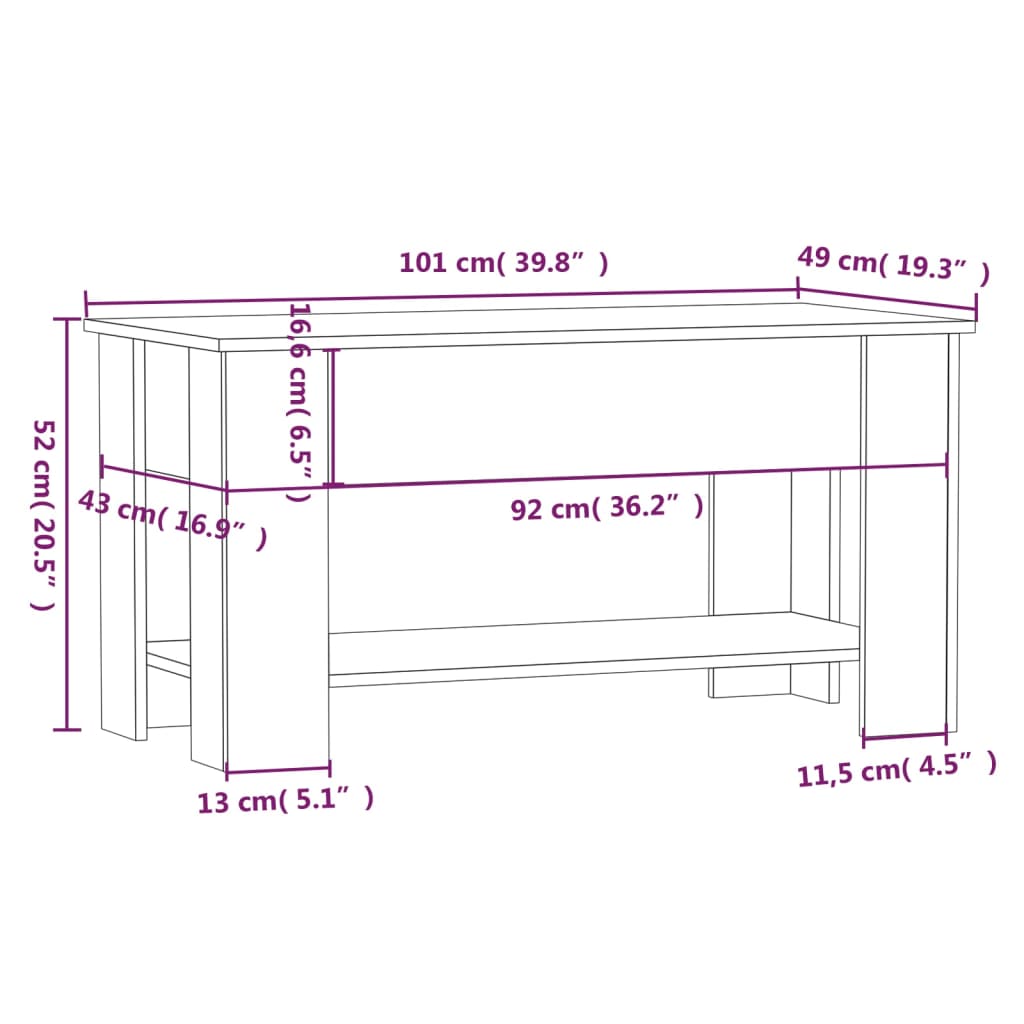 vidaXL Coffee Table Lift Top End Table Accent Side Sofa Table Engineered Wood-9