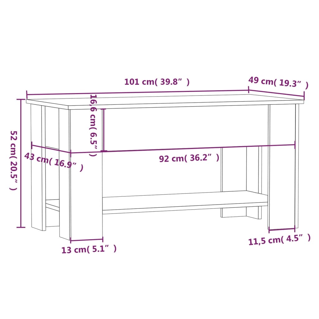 vidaXL Coffee Table Lift Top End Table Accent Side Sofa Table Engineered Wood-61