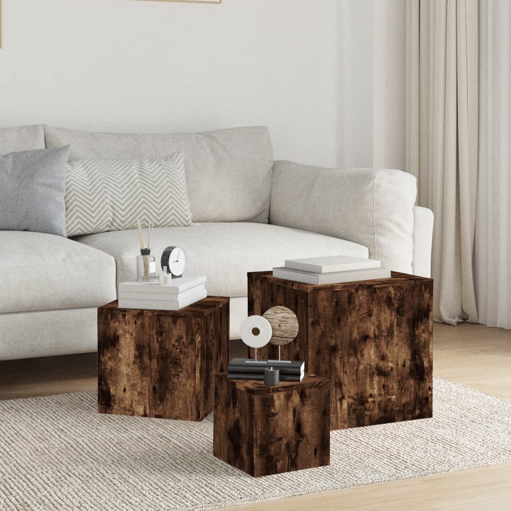 vidaXL Side Tables Accent Plant Stand for Living Room 3 Pcs Engineered Wood-7