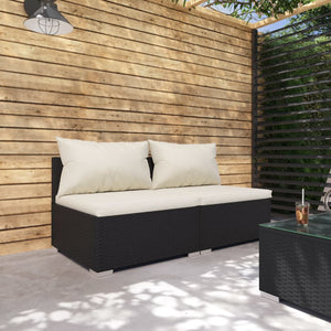 vidaXL Patio Furniture Set 2 Piece with Cushions Poly Rattan Black-1