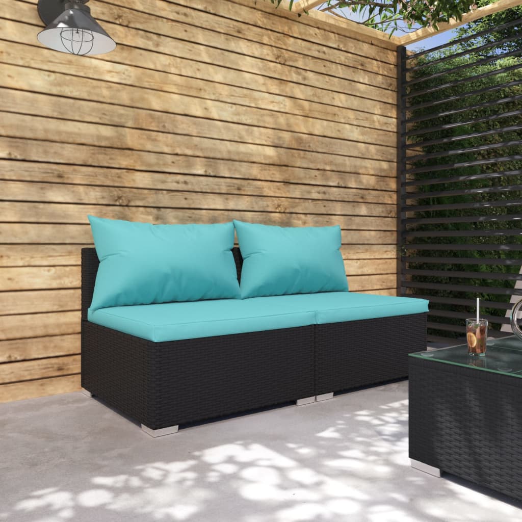 vidaXL Patio Furniture Set 2 Piece with Cushions Poly Rattan Black-1