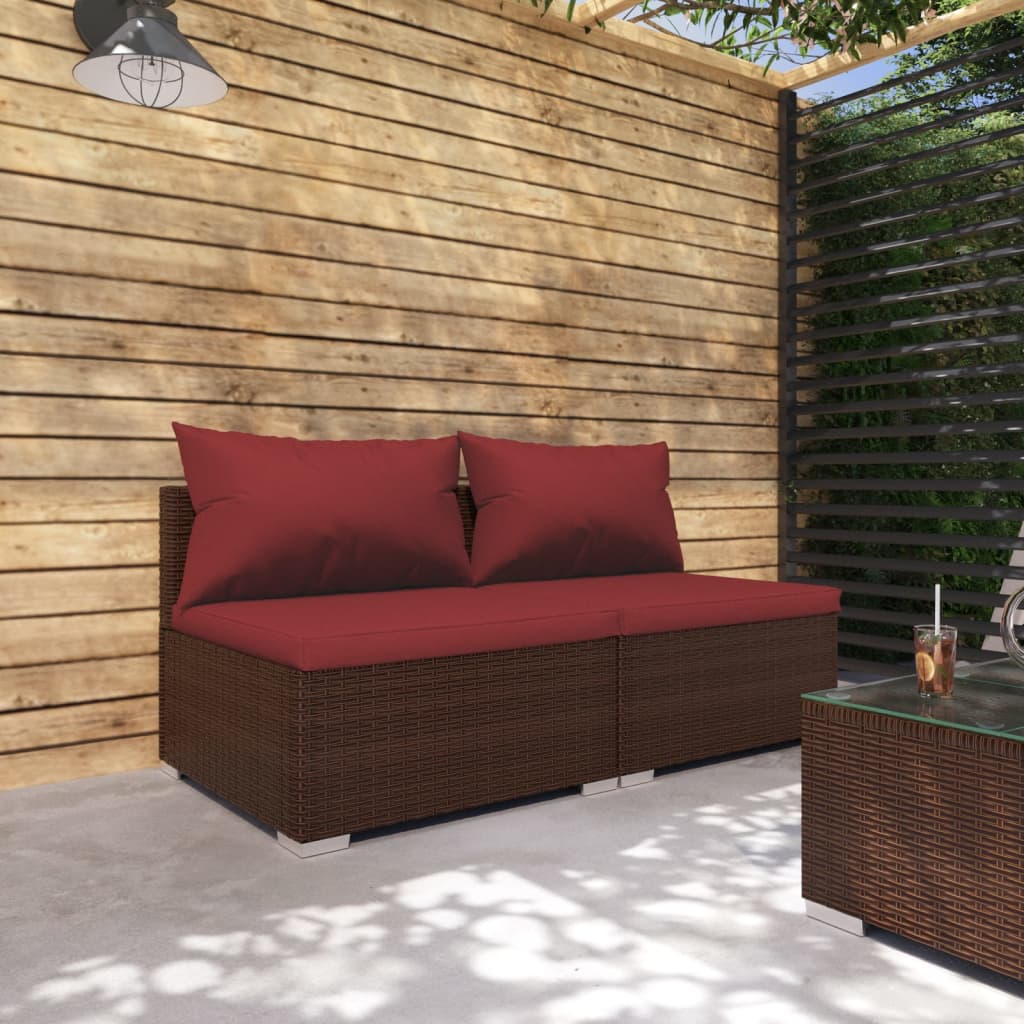 vidaXL Patio Furniture Set 2 Piece with Cushions Poly Rattan Brown-1